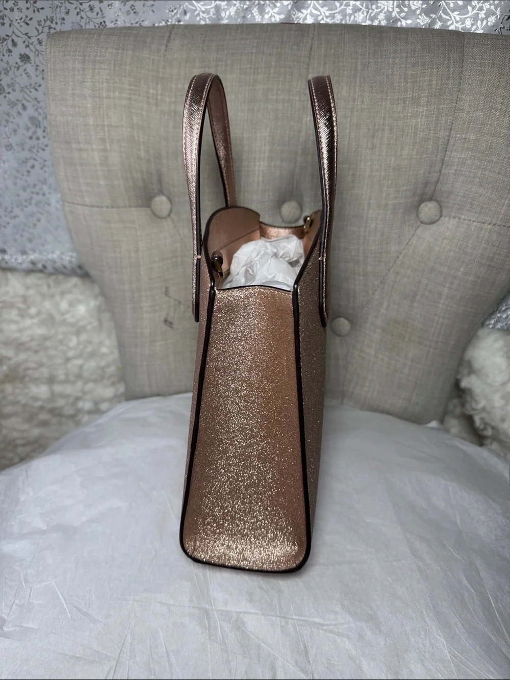 kate spade Rose Gold Glitter Satchel with Matching Wristlet